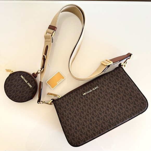 NWT! Michael Kors Jet Set Logo Crossbody Bag, Brown - Picture 2 of 14